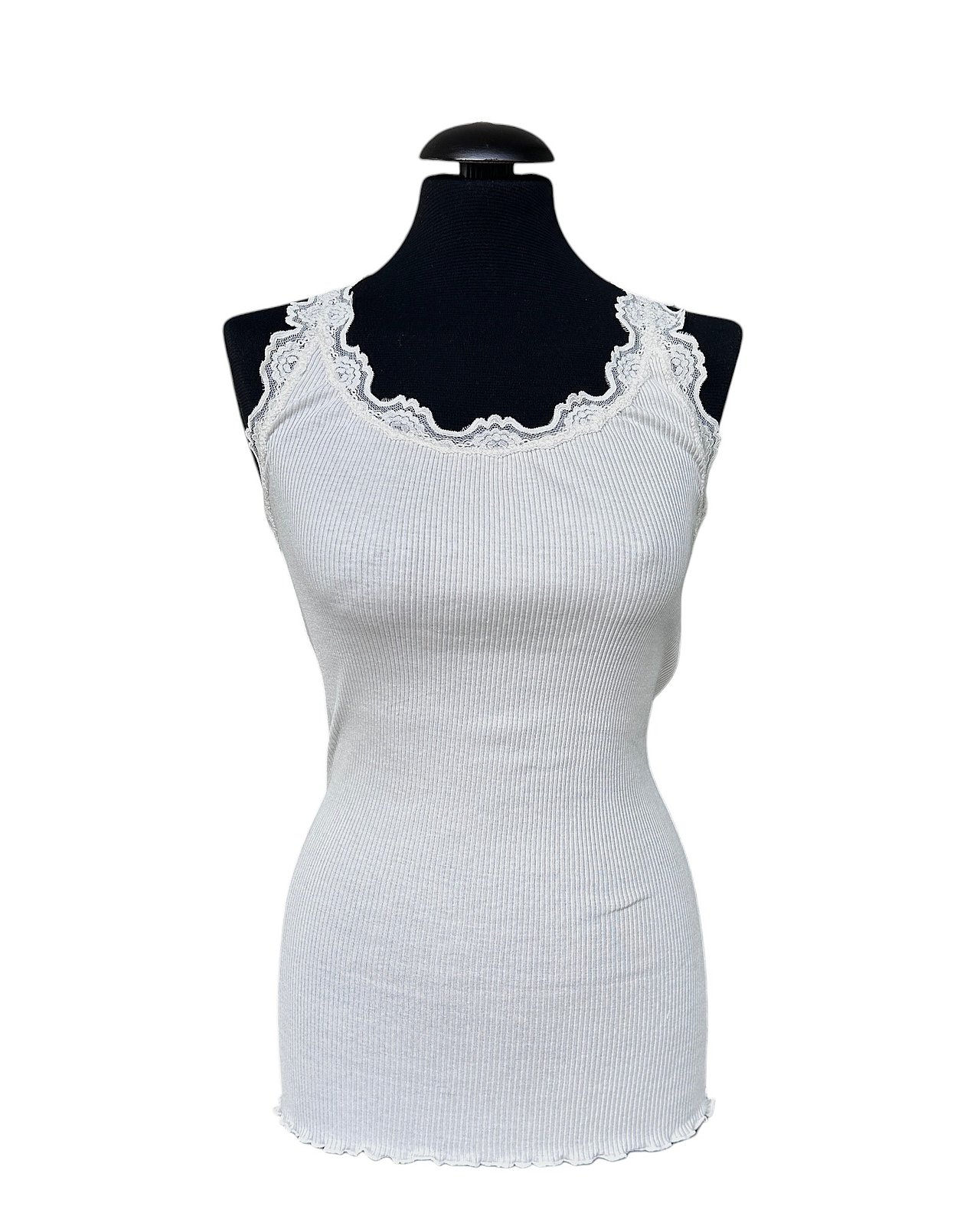 Klassisches Seidentop mit Spitze, creme 