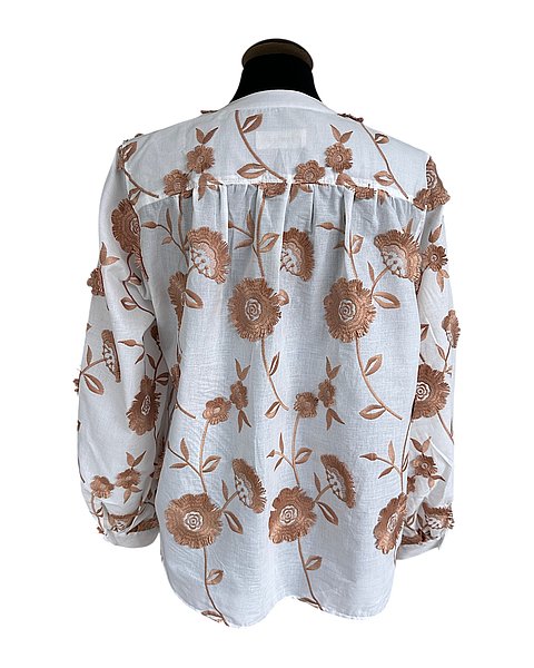 Incantevole blusa con ricamo 3D, bianca 