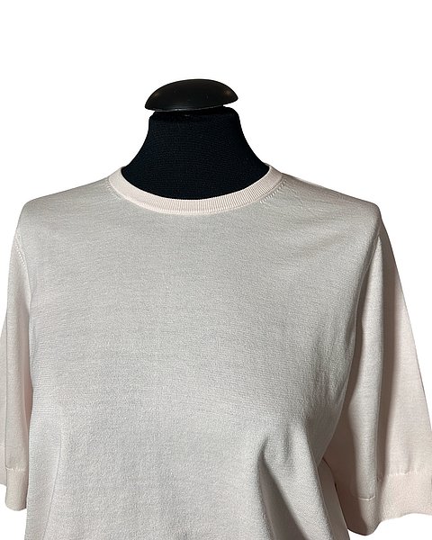 Feinstrick-Pullover mit kurzen Ärmel aus superfeiner Baumwolle, rosé