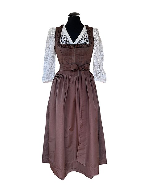Wunderschönes, langes Dirndl in Dunkelbraun mit passender Schürze