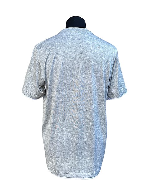 Hellgraues T-Shirt aus Seide-Baumwolle mit Kontrastdetails