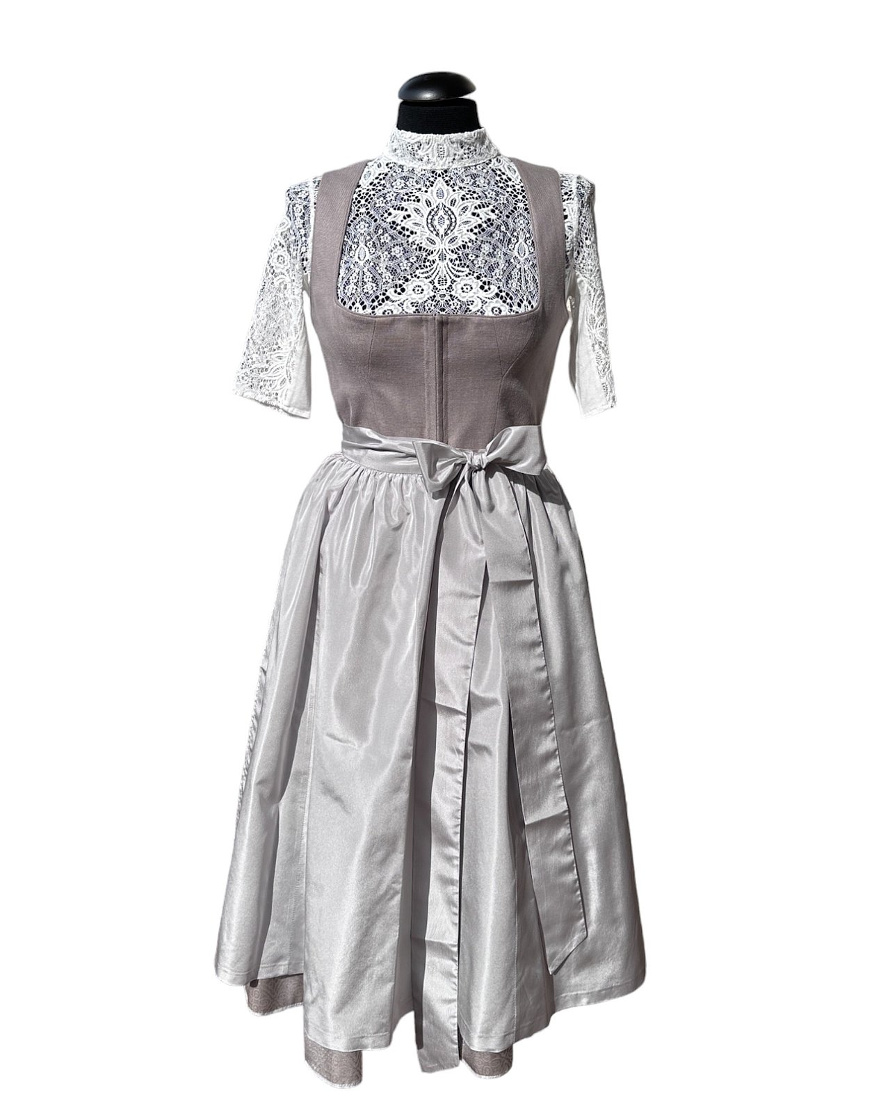 Edles Dirndl in taupe mit Seidenrock in Midi-Länge