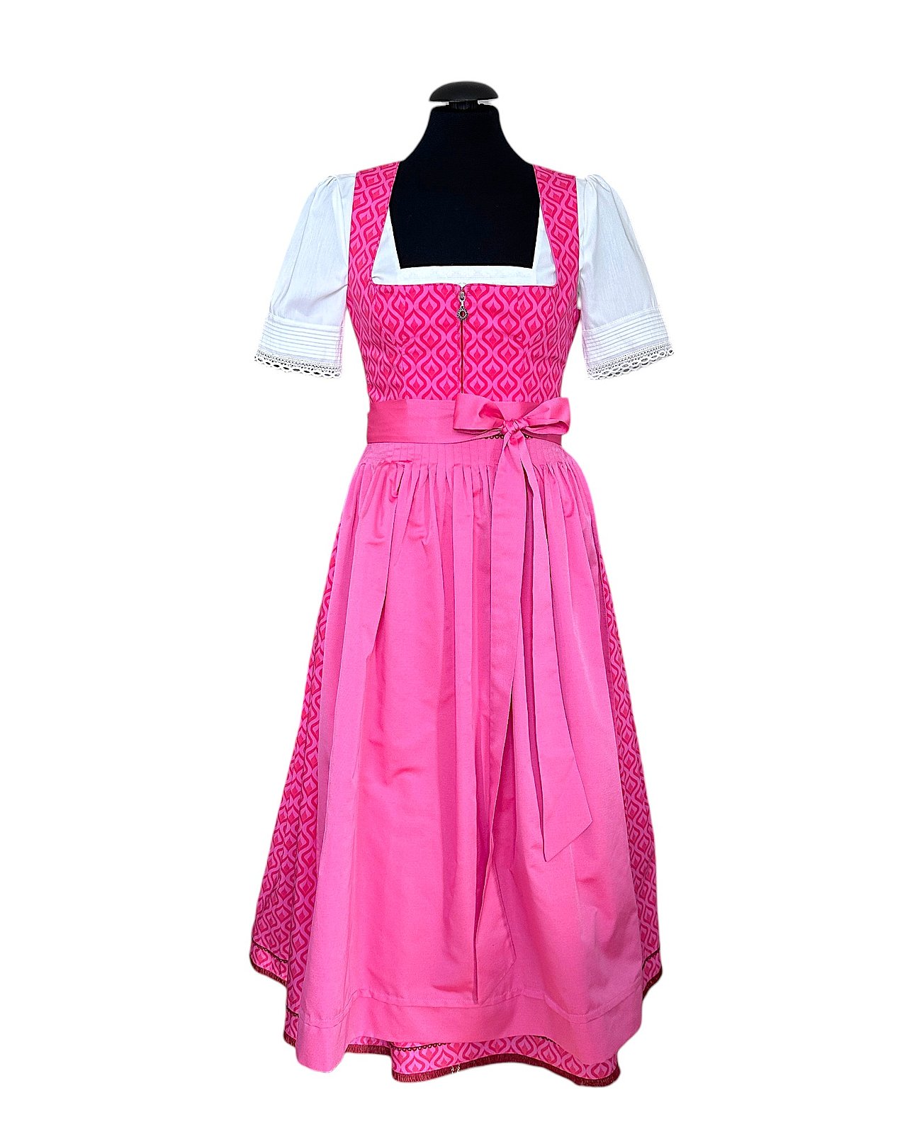 Erfrischendes Midi-Dirndl in Fuchsia mit passender Schürze