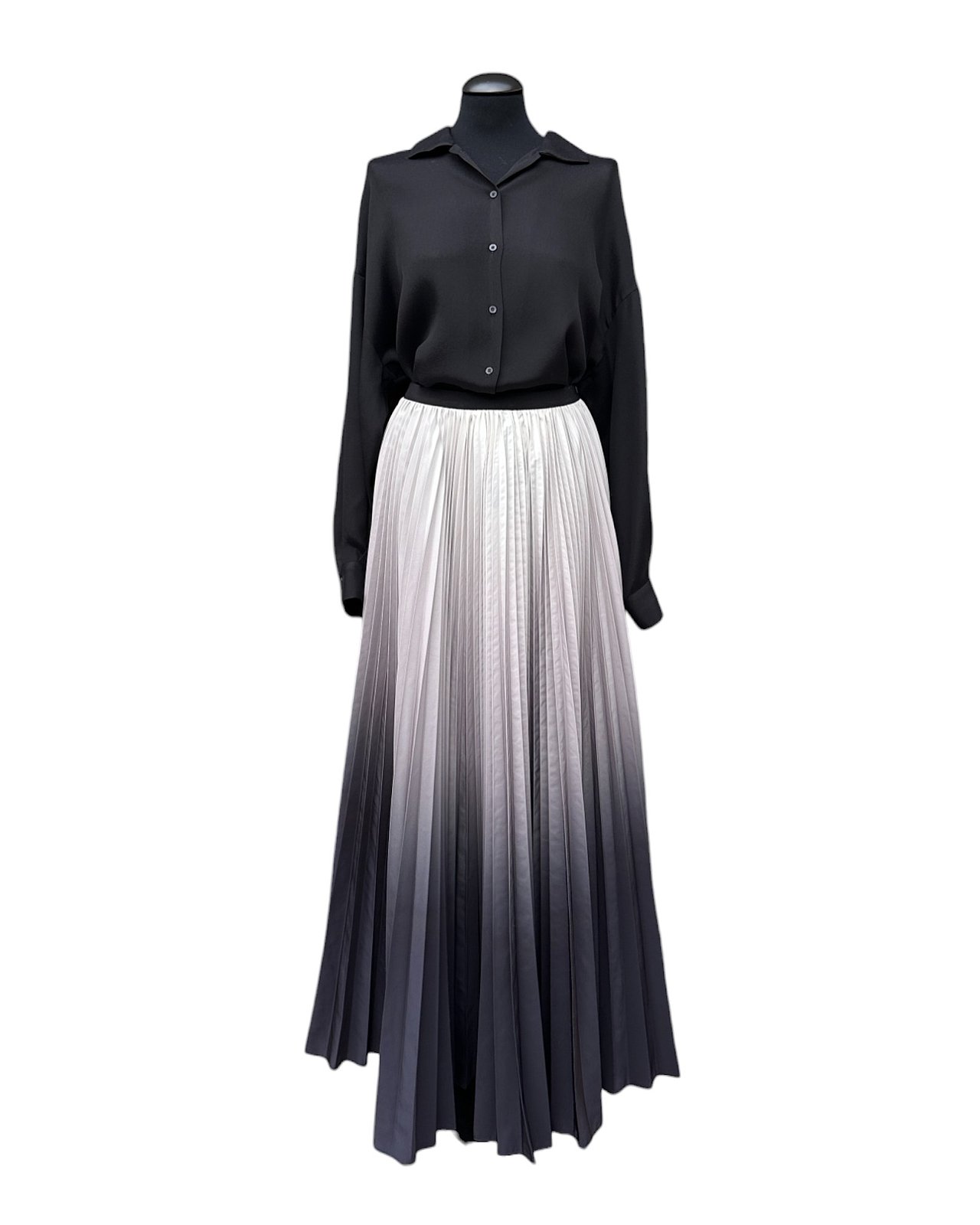 Extravaganter Maxi-Plisseerock in grau/schwarz