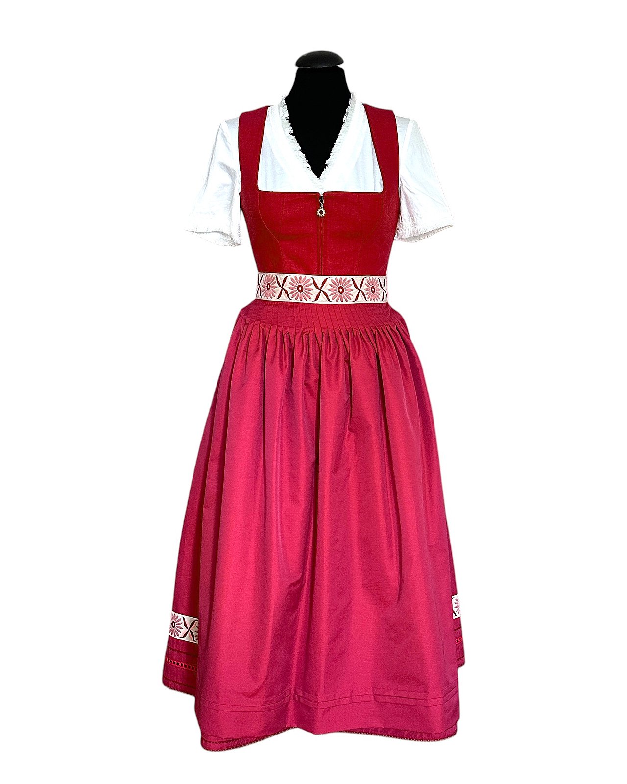 Wunderschönes, rotes Dirndl in Midi-Länge