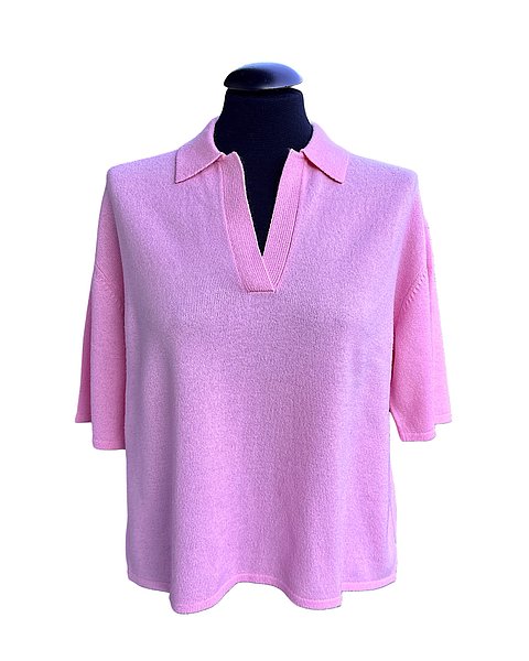 Cropped-Poloshirt in Rose Bloom