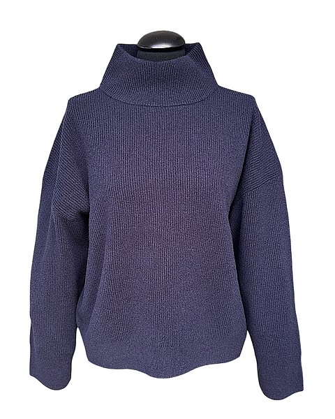 Eleganter Rippstrick-Pullover in Dunkelblau