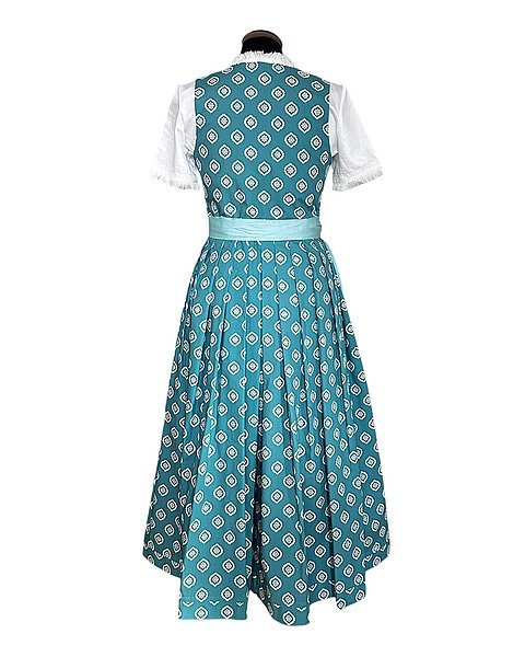 Verspieltes Midi-Dirndl in Petrol mit passender Schürze