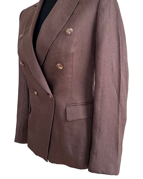 Blazer elegante da donna in lino marrone scuro 