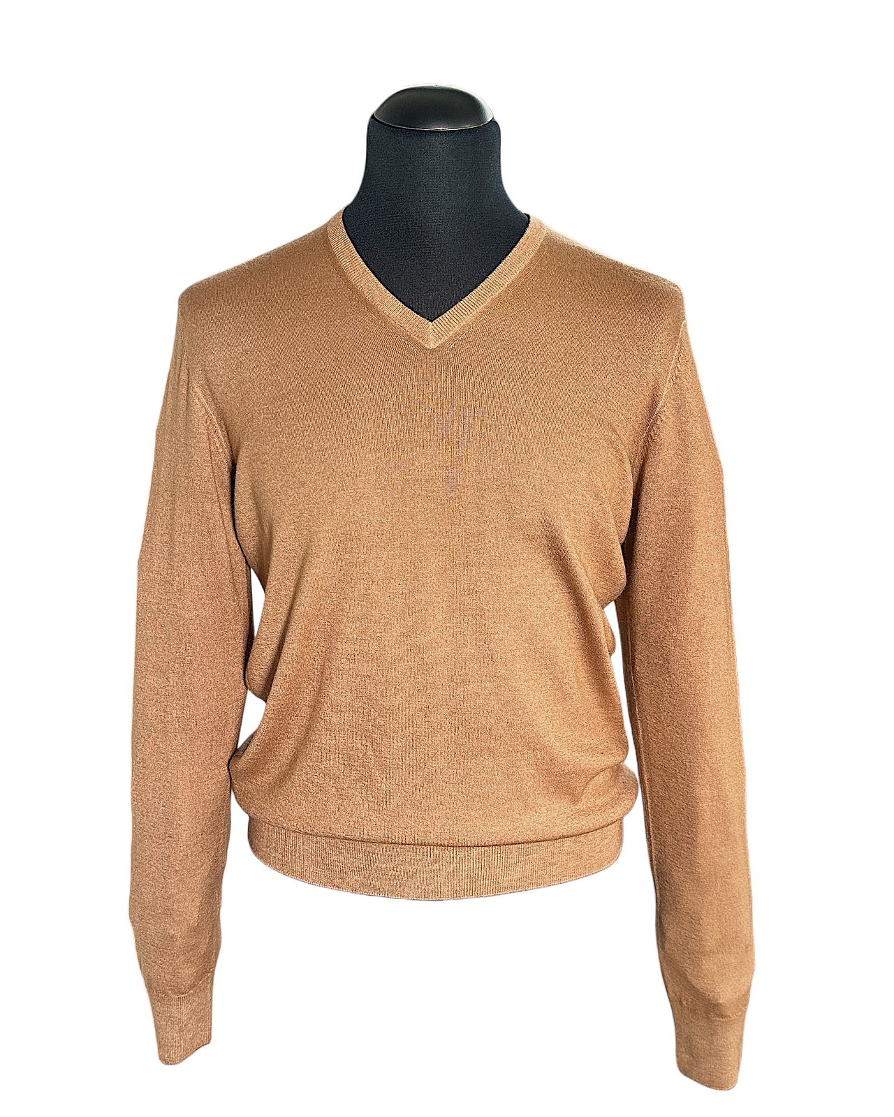 Pregiato pullover in cashmere con scollo a V, cammello 