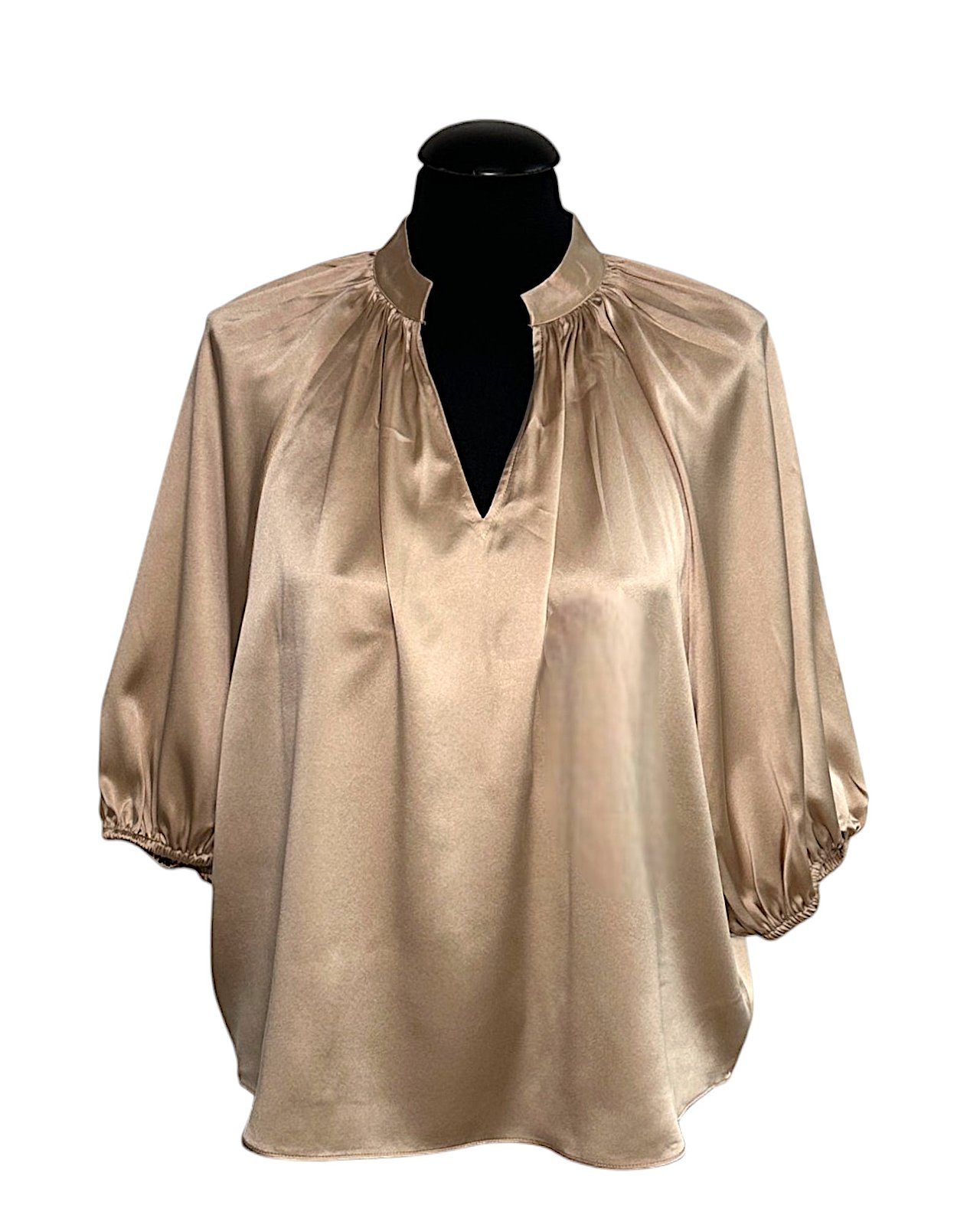 Camicia elegante in seta con maniche a 3/4, irish cream 