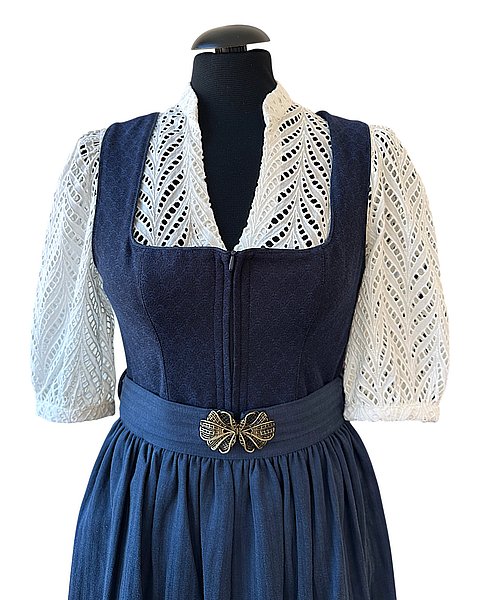 Elegantes Midi-Dirndl in Dunkelblau mit feiner Musterung