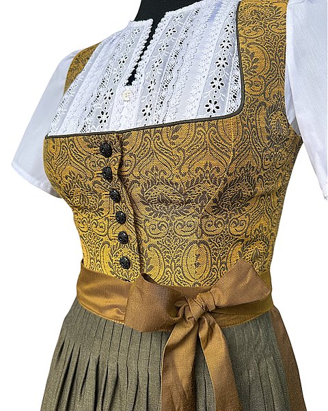 Dirndl espressivo in misto lino e cotone, oro-marrone 