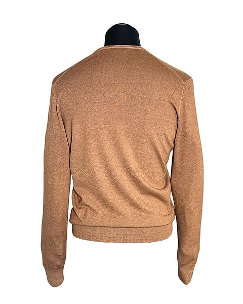 Pregiato pullover in cashmere con scollo a V, cammello 