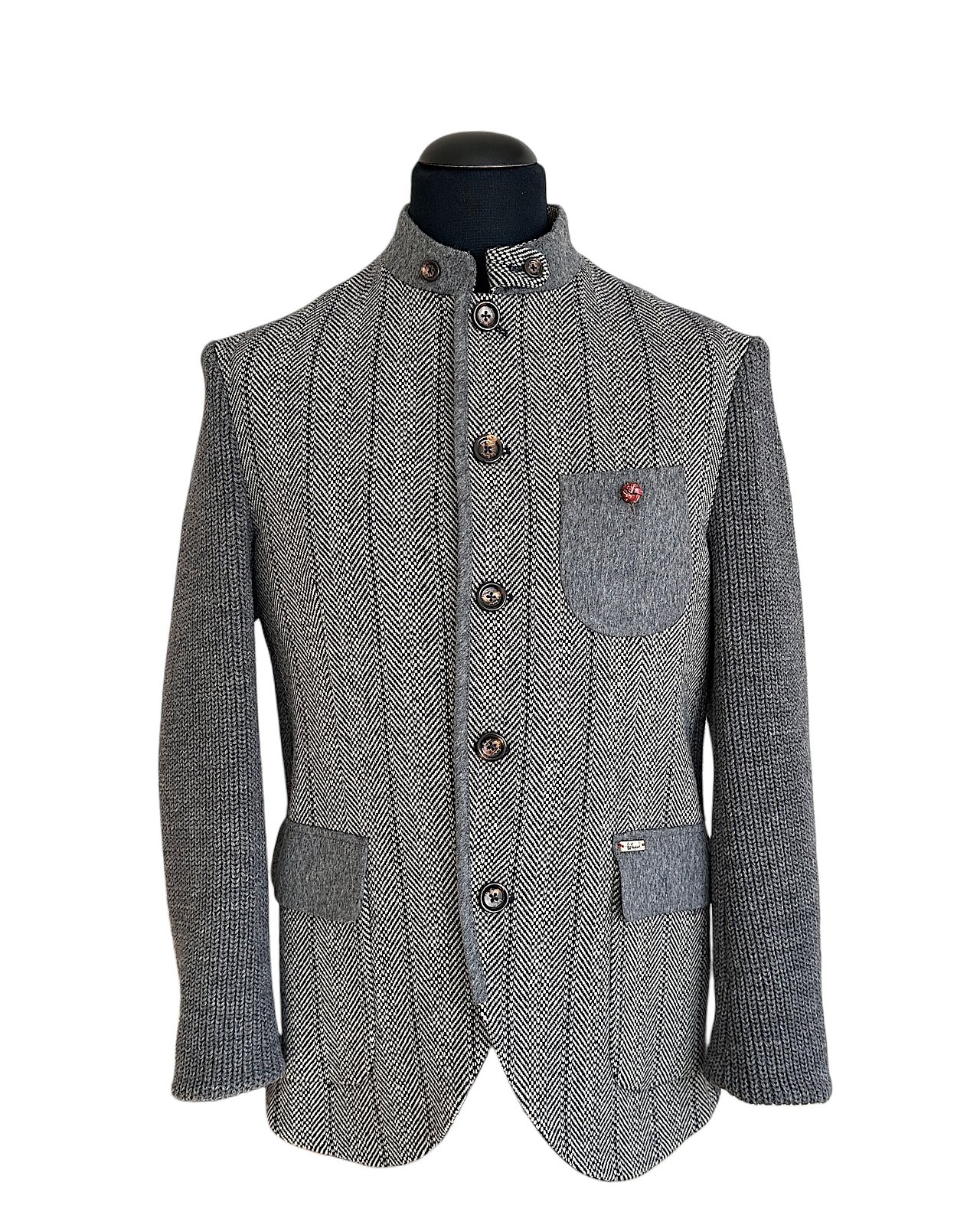 Blazer in maglia con motivo a spina di pesce, grigio