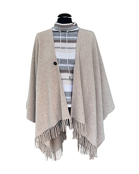 Wunderschöner Poncho mit Fransen, taupe 