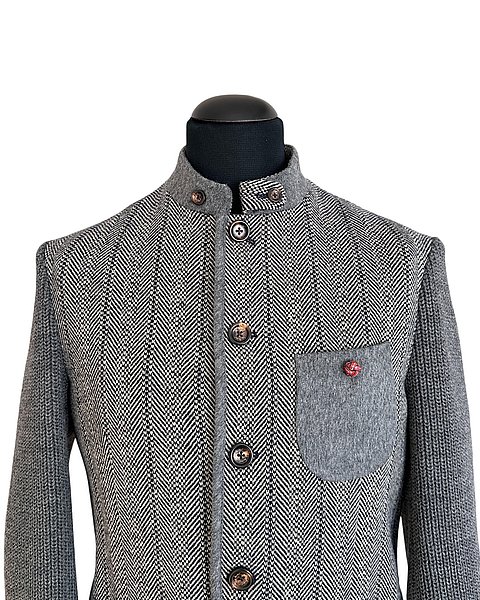 Blazer in maglia con motivo a spina di pesce, grigio
