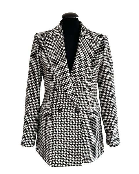Lässiger Blazer mit Hahnentrittmuster, salbeigrün/braun