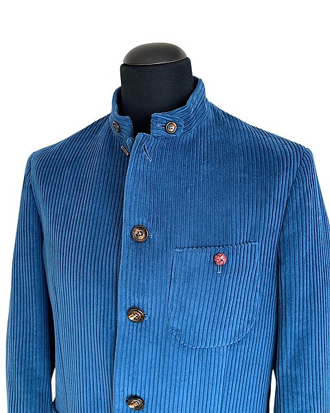Blazer in velluto a coste con collo alla coreana, blu petrolio