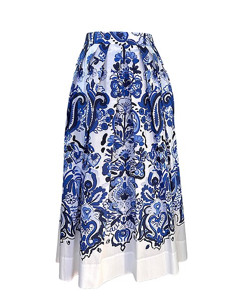Wunderschöner Maxi-Rock mit azurblauem Majolika-Print