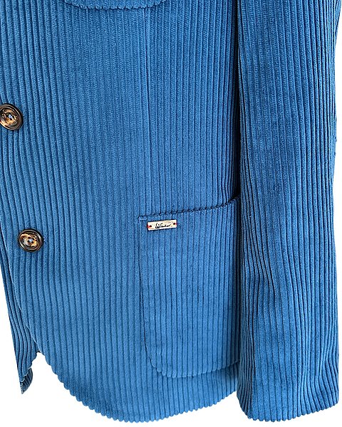 Blazer in velluto a coste con collo alla coreana, blu petrolio