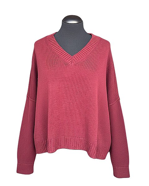 Stilvoller Pullover mit V-Ausschnitt, dunkelrot