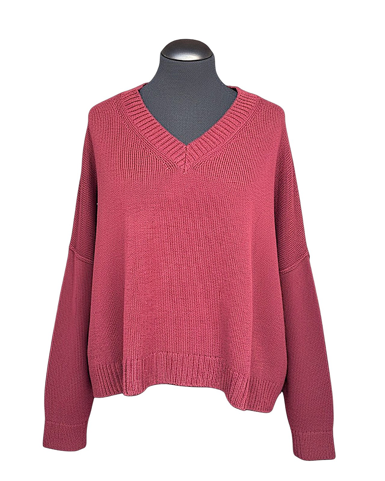 Stilvoller Pullover mit V-Ausschnitt, dunkelrot 