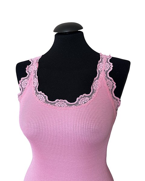 Klassisches Seidentop mit Spitze, pink