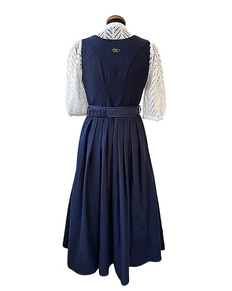 Elegantes Midi-Dirndl in Dunkelblau mit feiner Musterung