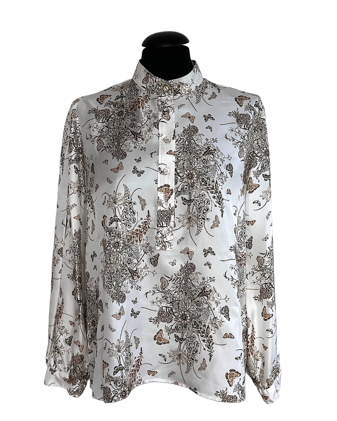 Romantische Seidenbluse mit filigranem Allover-Print