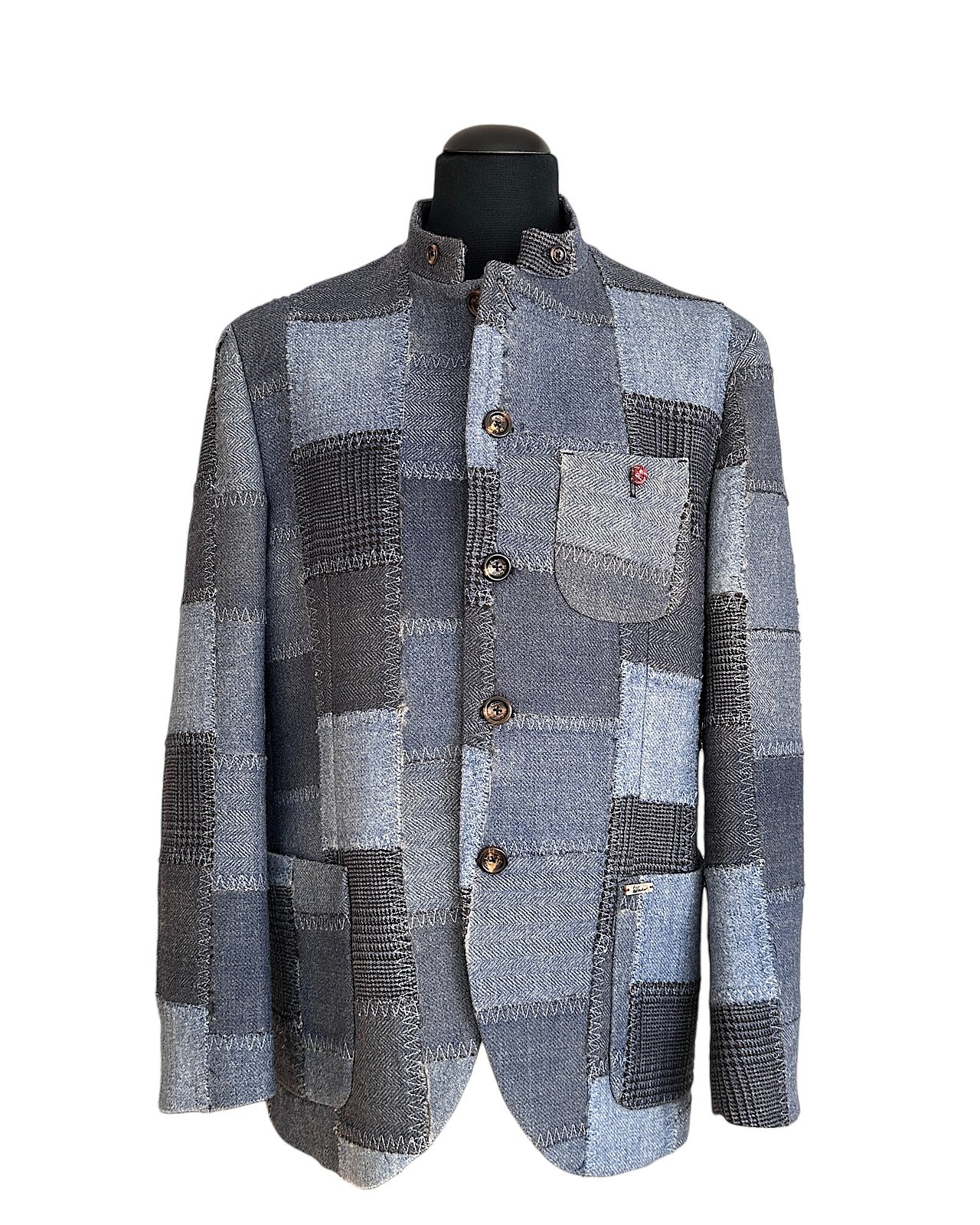 Cooler, gefärbter Patchwork-Blazer, blau