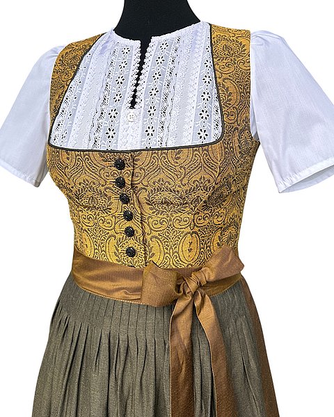 Dirndl espressivo in misto lino e cotone, oro-marrone 