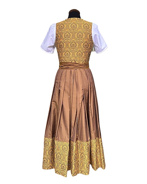 Dirndl espressivo in misto lino e cotone, oro-marrone 