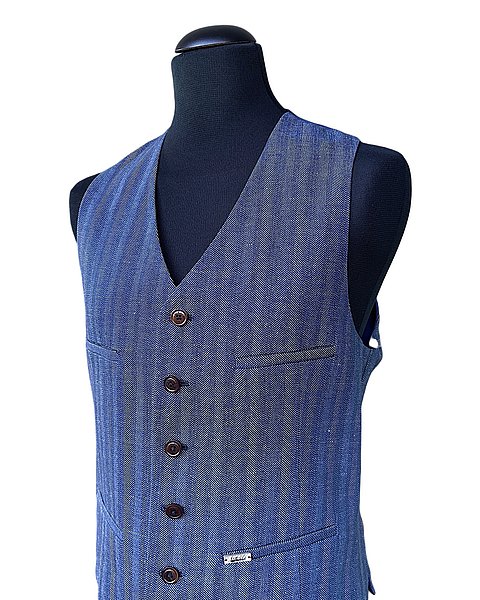 Gilet casual in motivo a spina di pesce, blu scuro