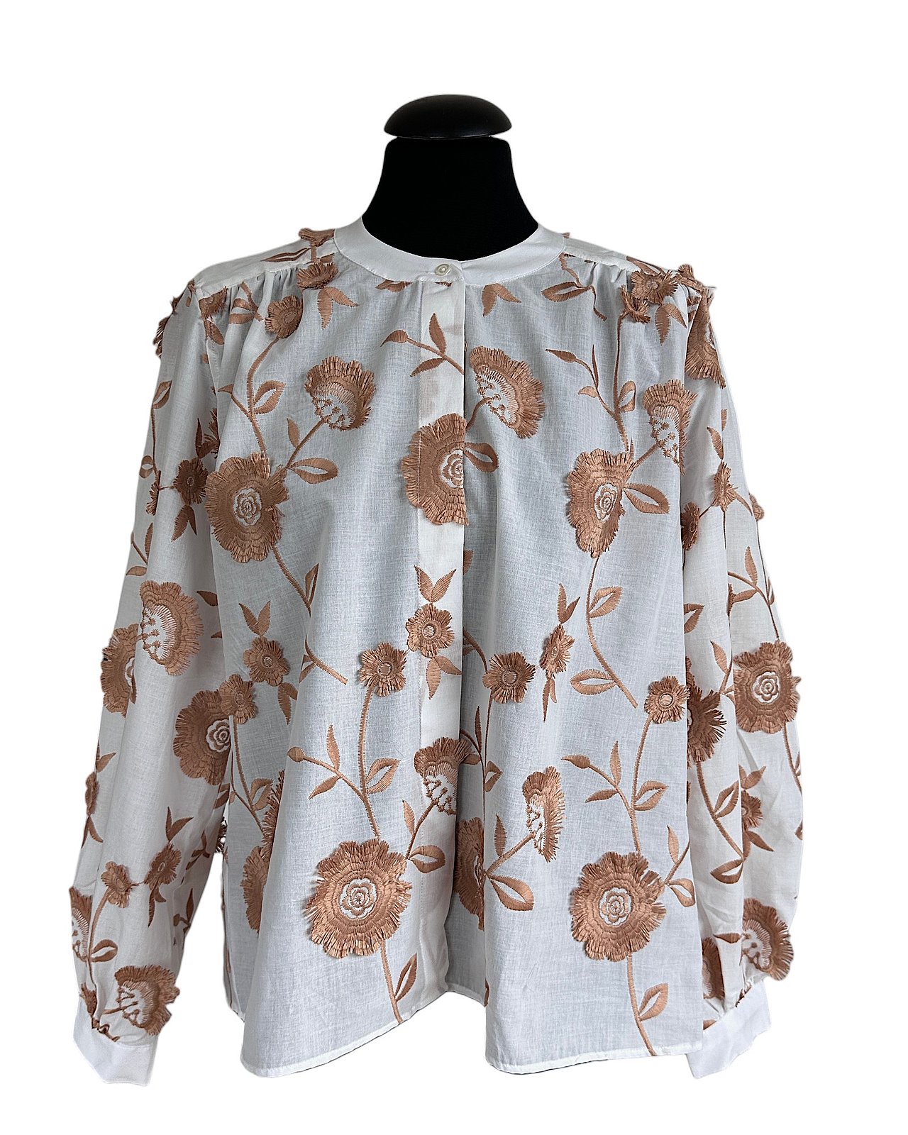 Incantevole blusa con ricamo 3D, bianca 