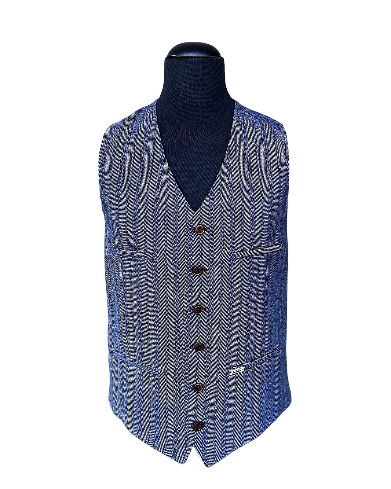 Gilet casual in motivo a spina di pesce, blu scuro