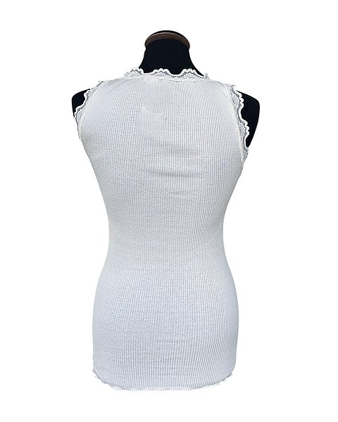 Klassisches Seidentop mit Spitze, creme 
