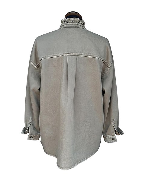 Giacca di jeans casual con colletto arricciato, verde oliva