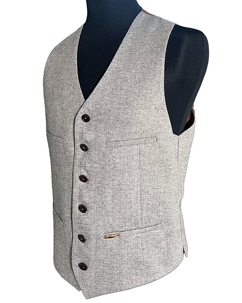 Gilet elegante con motivo a spina di pesce, grigio chiaro