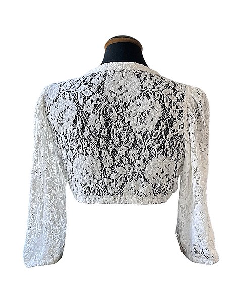 Weiße 3/4 Arm- Dirndlbluse in romantischer Allover-Spitze