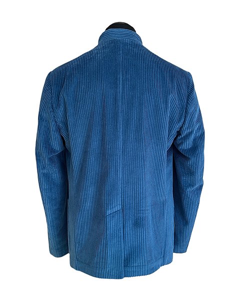 Blazer in velluto a coste con collo alla coreana, blu petrolio