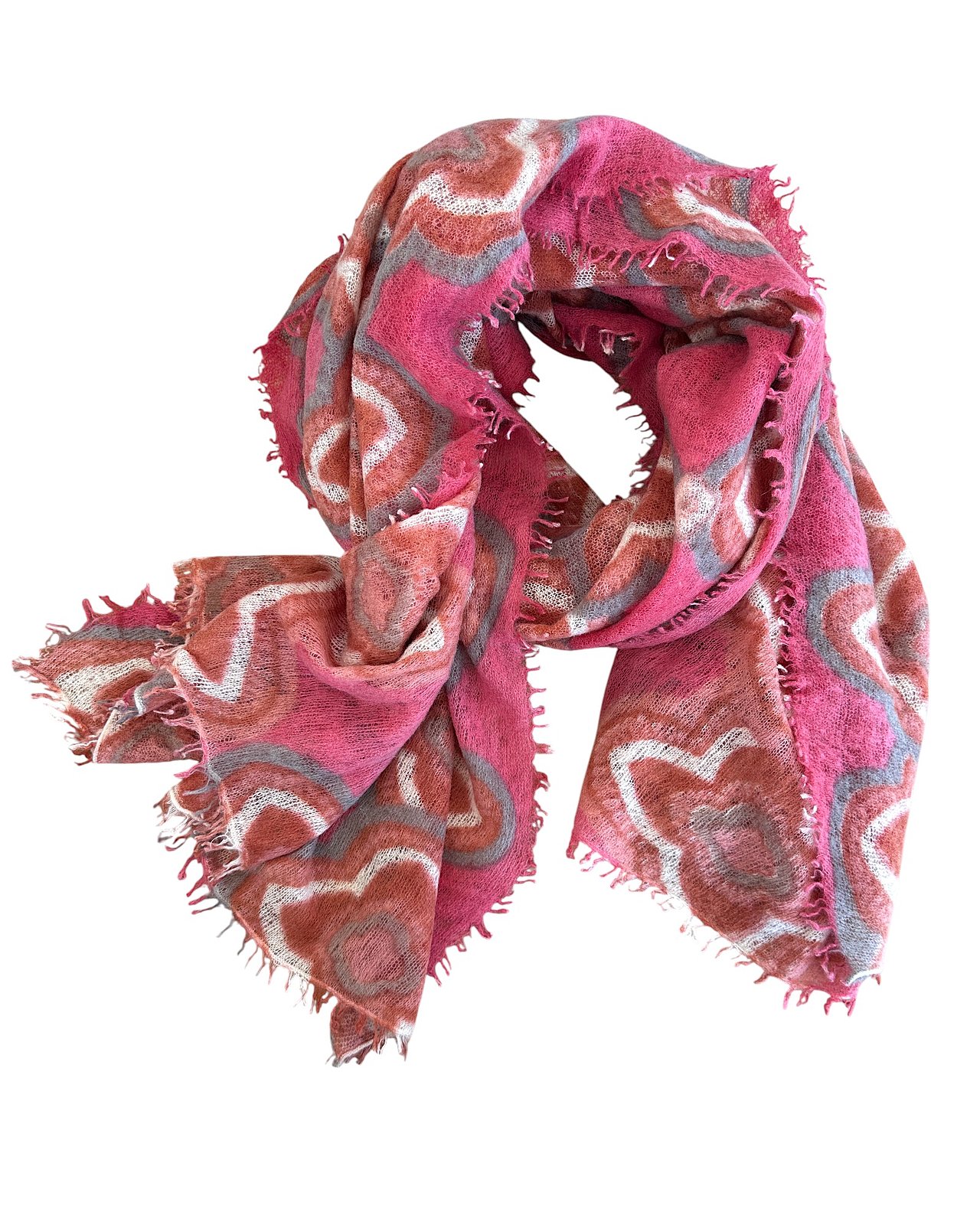 Meravigliosa sciarpa in cashmere nei toni pesca e rosso