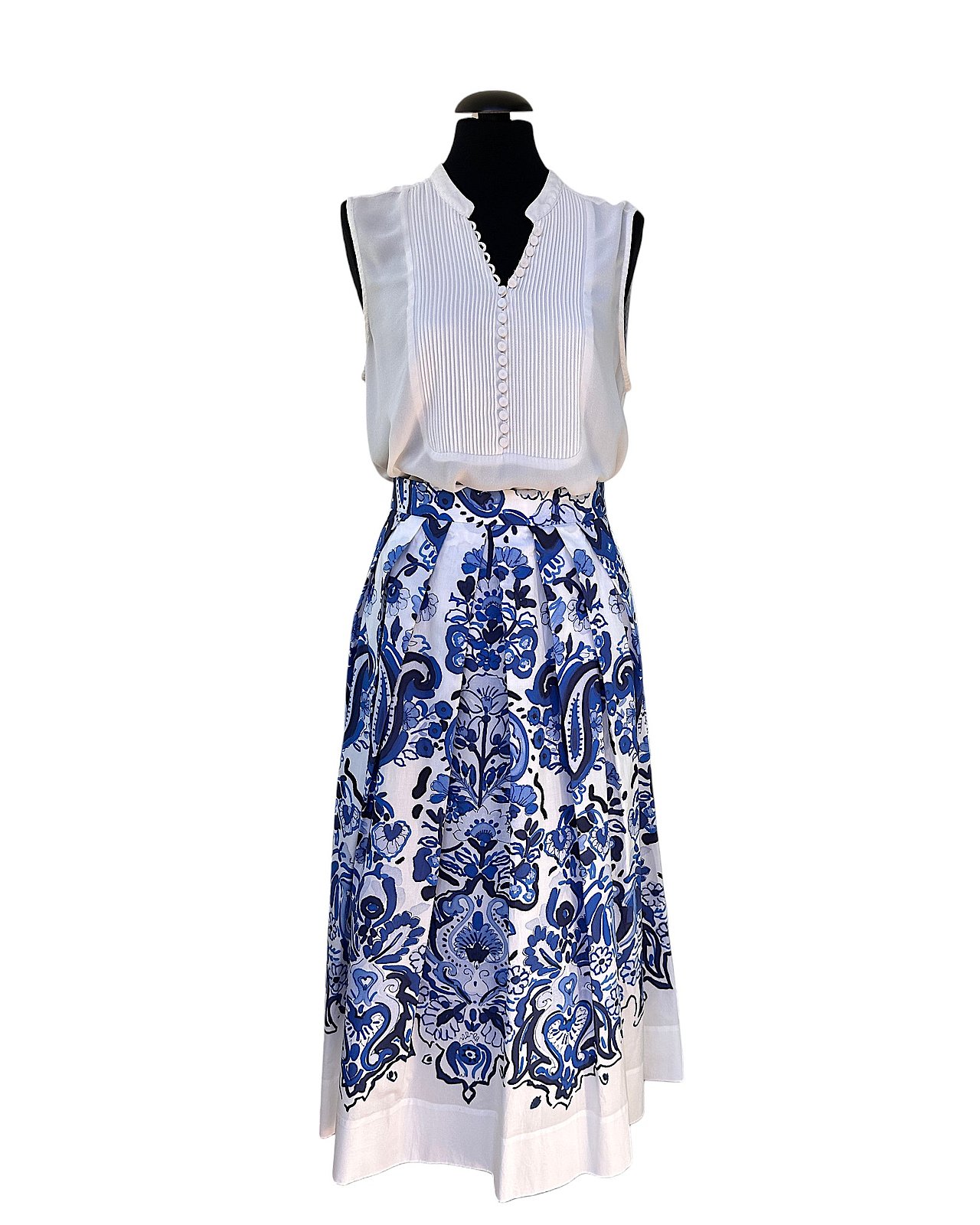 Wunderschöner Maxi-Rock mit azurblauem Majolika-Print