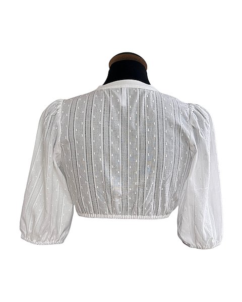 Camicetta da Dirndl sbarazzina con ricamo all-over, bianca