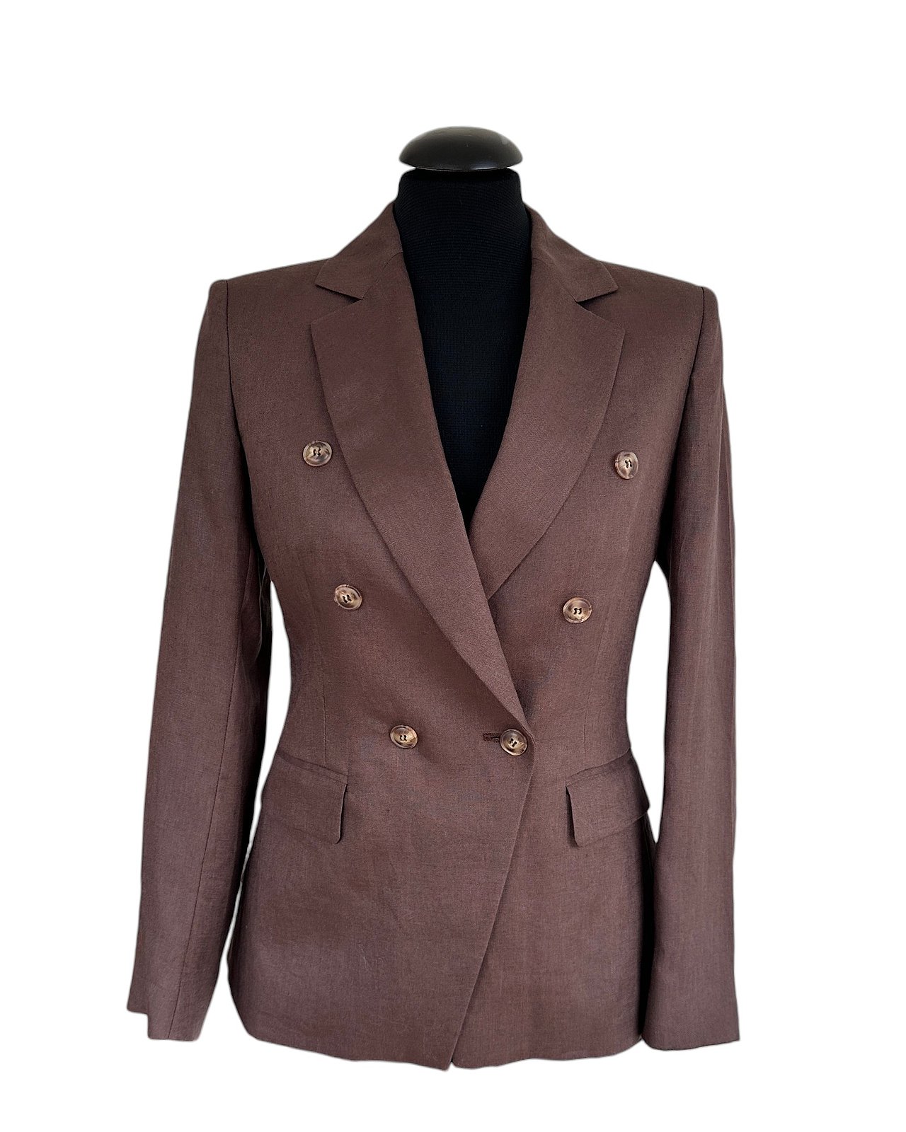 Blazer elegante da donna in lino marrone scuro 