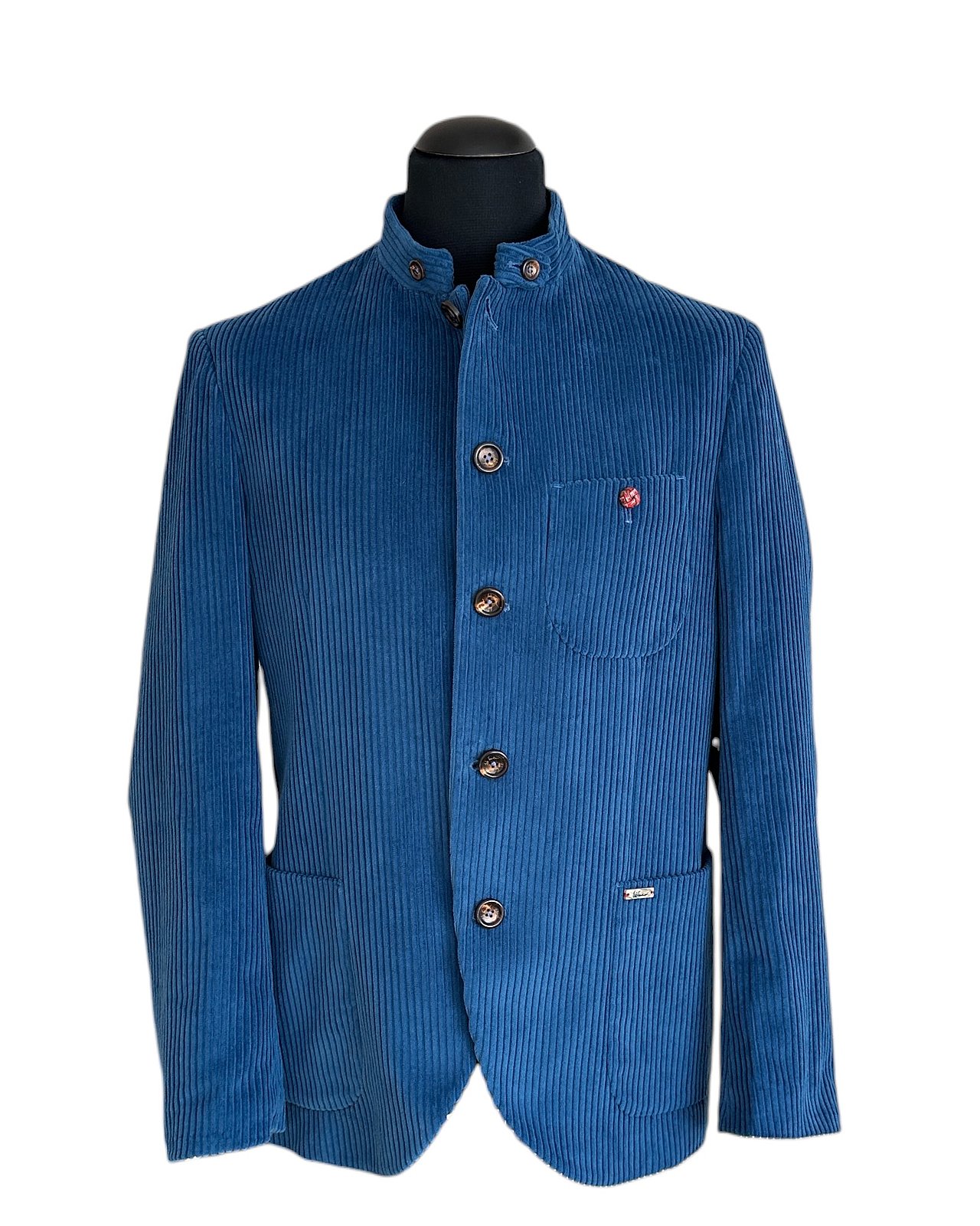 Blazer in velluto a coste con collo alla coreana, blu petrolio