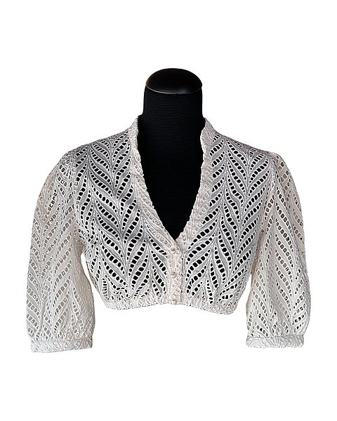 Moderne, elegante Dirndlbluse mit Lochmuster in ecru