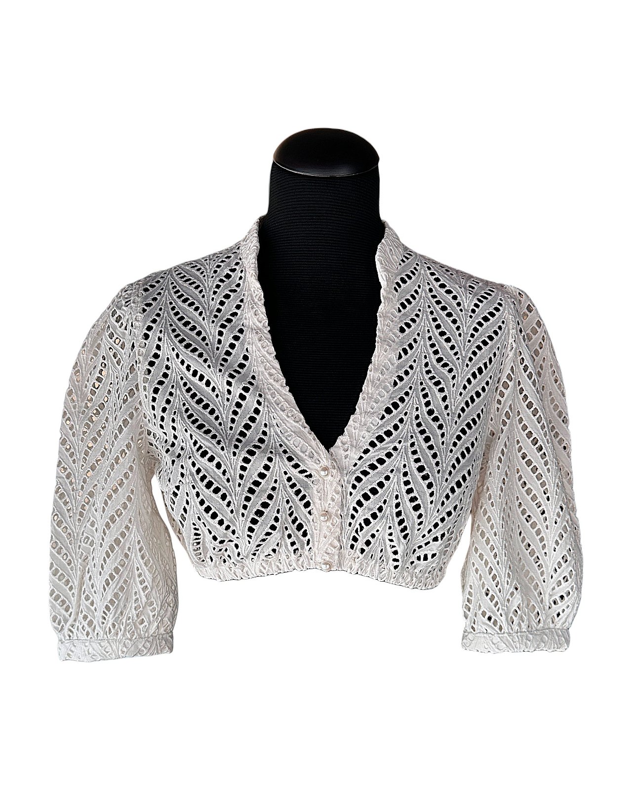 Moderne, elegante Dirndlbluse mit Lochmuster in ecru