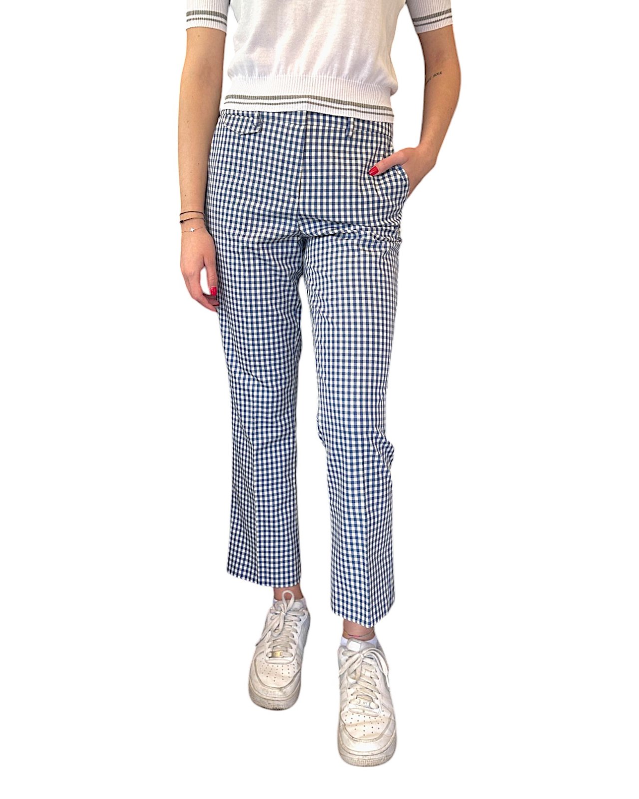 Stylische 7/8-Hose in angesagtem Karo-Muster, blau-weiß