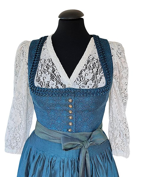 Wunderschönes, langes Dirndl in Petrol mit passender Schürze